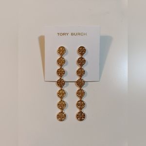 Tory Burch gold logo miller linear dangle earrings